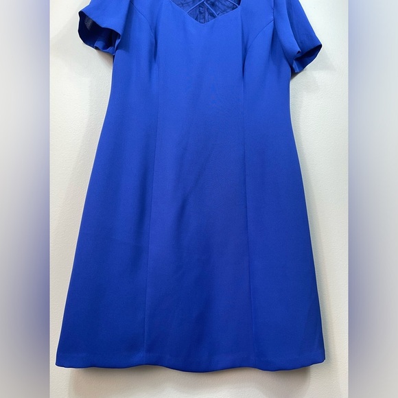 LizCaliborne Elegant Blue Dress with Unique Neckline Career Classic Summer Sz 14 - Picture 4 of 13